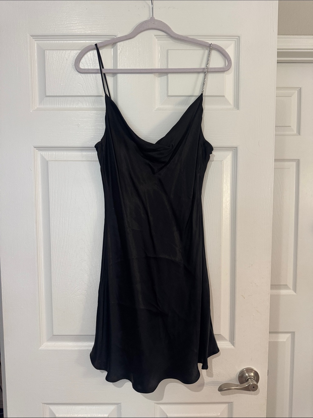 Zara Black Satin Slip mini Dress with Cowl Neck